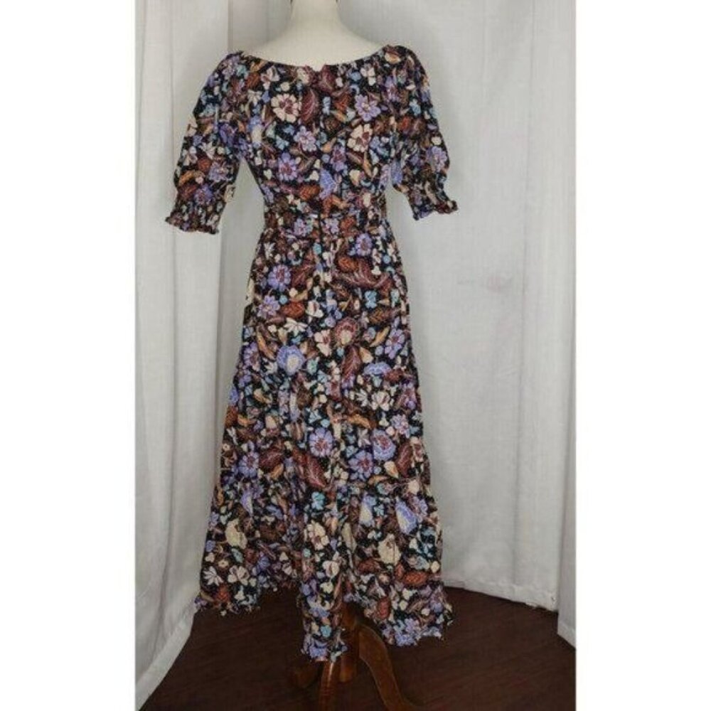 Ann Taylor Midi Dress 4 Floral Batik Puff Sleeve Tiered Flare - Picture 8 of 10